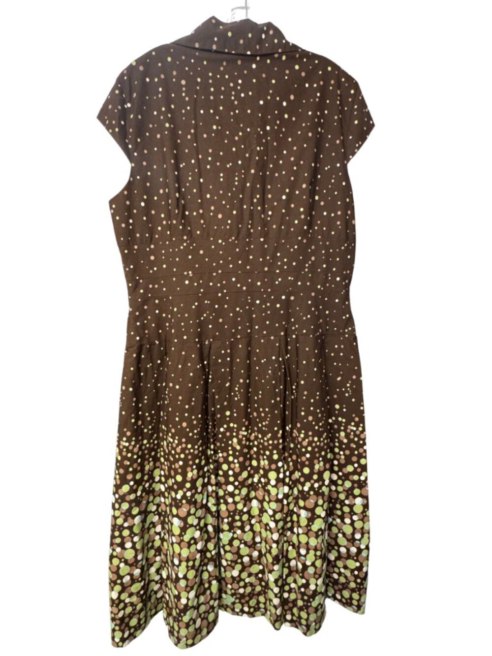 Vintage Inspired Brown Green Polka Dot Shirt Dress Button Front Midi Retro XL - Picture 4 of 8